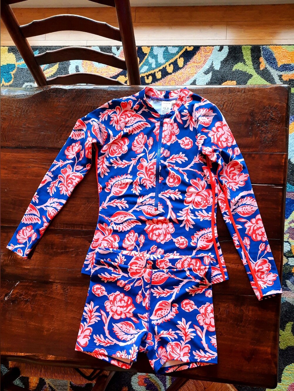 Boden Blue and Coral Floral Rash Guard Set Size 6 - Picture 3 of 4